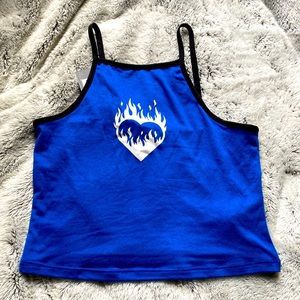 Royal blue white flame heart tank